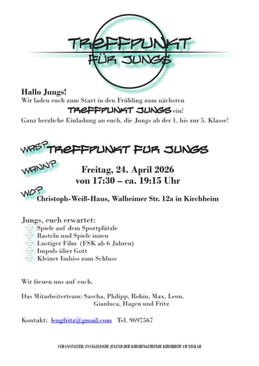 Treffpunkt für Jungs am 24. April
